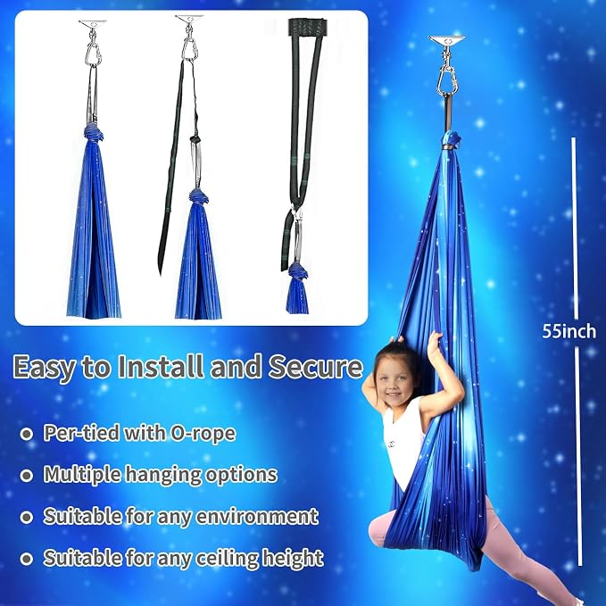 Sensory Swing for Kids Indoor/Outdoor Double Layer Therapy Cuddle Swing with 360 Swivel Hanger Kit - Adjustable for Child & Adult with Aspergers/Autism (Star Blue)