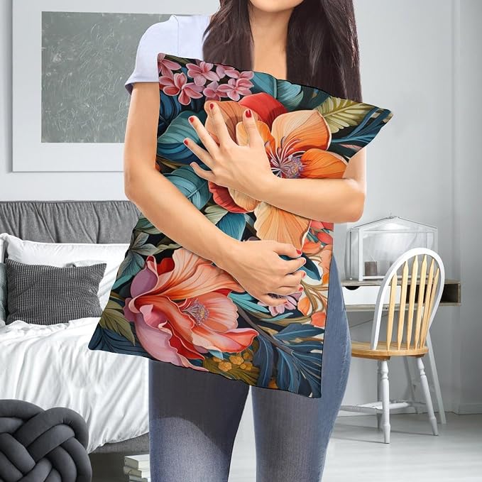 Pillowcases Tropical Flower Leaves Lumbar Pillow Covers Decorations 12 "x20 " Hawaiian Flower Pillow Covers Standard Size Decorative Invisible Zipper Design Rectangle Two Sides Printed for Bed Decor