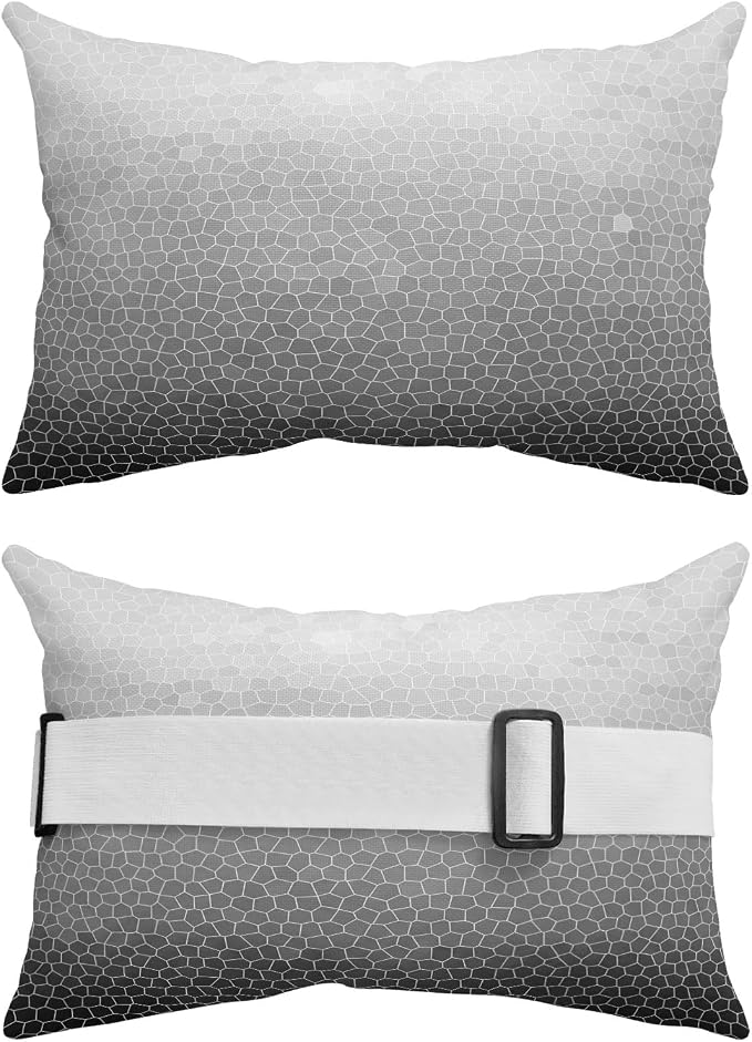 Chaise Lounge Headrest Pillow 2 Pack, Grey Black Ombre Waterproof Chair Pillows with Insert & Adjustable Elastic Strap for Beach Pool Recliner, Geometric Stained Glass Outdoor Patio Pillow