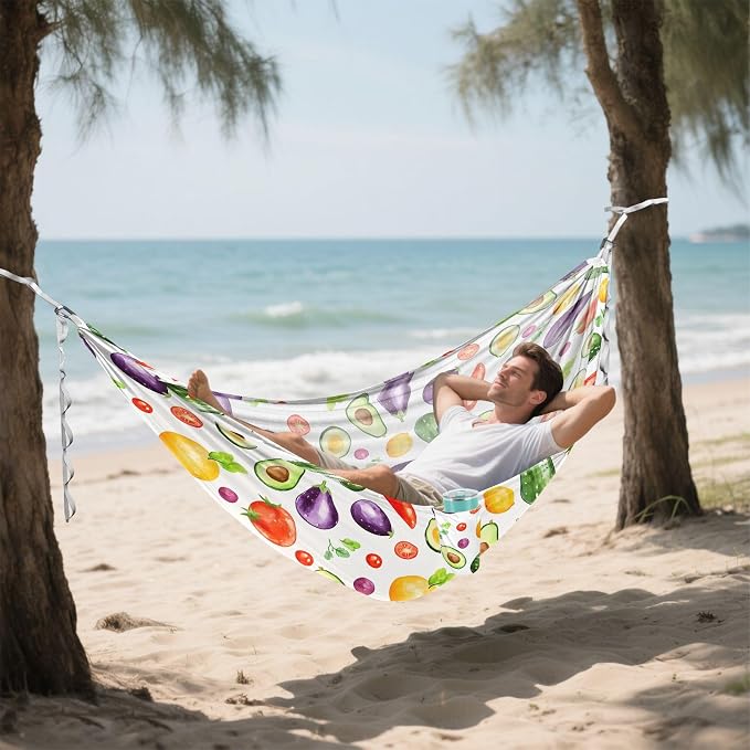 Camping Hammock Outdoor Hammocks for Outside Avocado Tomato Eggplant Beach Trees Portable Lightweight with Pockets Tree Straps Indoor