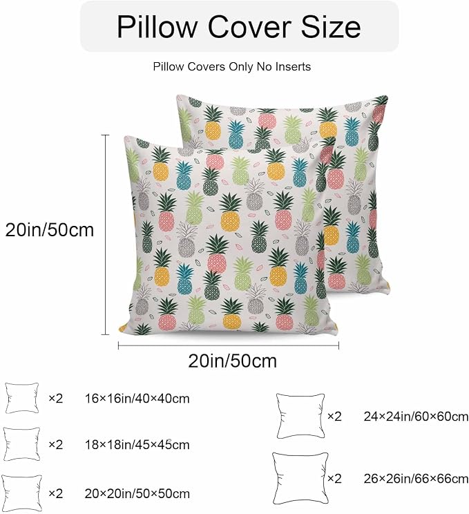 Outdoor Waterproof Pillow Covers for Patio Summer Pineapple Decorative Throw Pillow Cover Watercolor Pineapple Fruit Pillowcases Set of 2 Cushion Case for Sofa Couch Chair Home Decor 20 x 20 Inches
