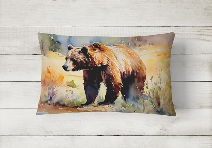 Caroline's Treasures DAC2923PW1216 Grizzly Bear Throw Pillow Machine Washable, Indoor Outdoor Decorative Pillow for Couch, Bed or Patio, 12HX16W