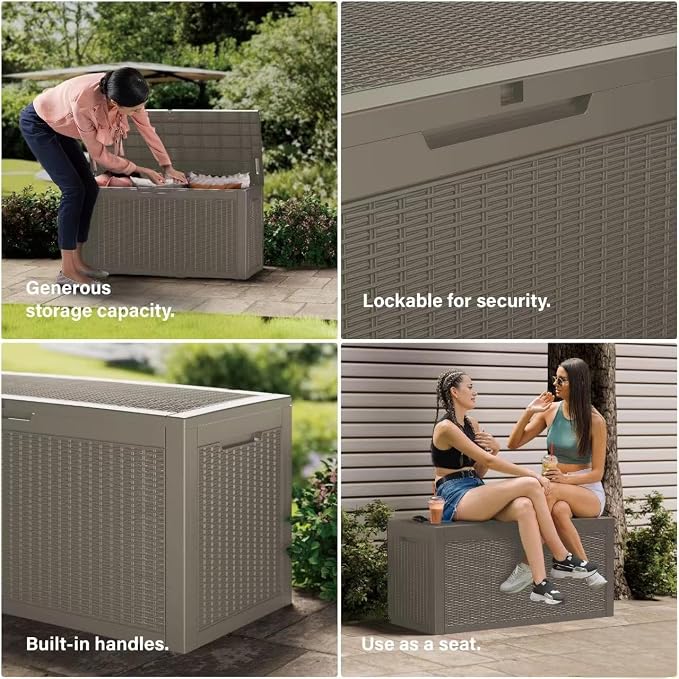 Outdoor Storage Box Waterproof, 150 Gallon Large Deck Box Lockable, Patio Storage Bin Resin for Pool Accessories Cushion Furniture, Garden Tools, UV-Resistant Outside Delivery Grey