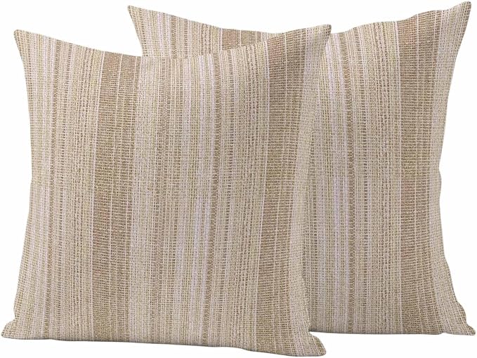 Abstract Beige Outdoor Pillow Covers Set of 2 Rustic Farmhouse Minimalist Beige Vertical Striped Lines Waterproof Throw Pillow Cover Decorative Cushion Cases for Patio Porch Garden 18X18 Inch