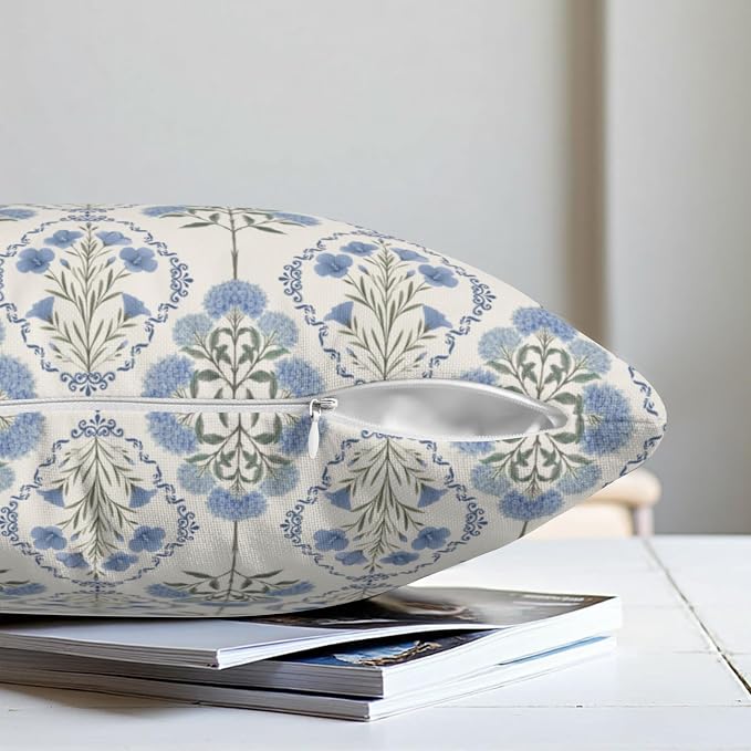 Floral Pillow Covers Spring Summer Farmhouse Throw Pillow Covers 16x16 Set of 2 Vintage Blue Green Boho Flower Pillow Cases Rustic Hydrangea Cushion Case for Home Couch Decor