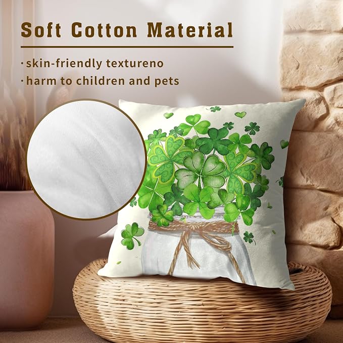 St. Patrick's Day Pillow Covers 22x22 Inch, 2 Pcs Green Shamrock Leaves Jar Holiday Farmhouse Throw Pillowcases Square Cushion Cover for Couch Bed Sofa Patio Porch Furniture Decor