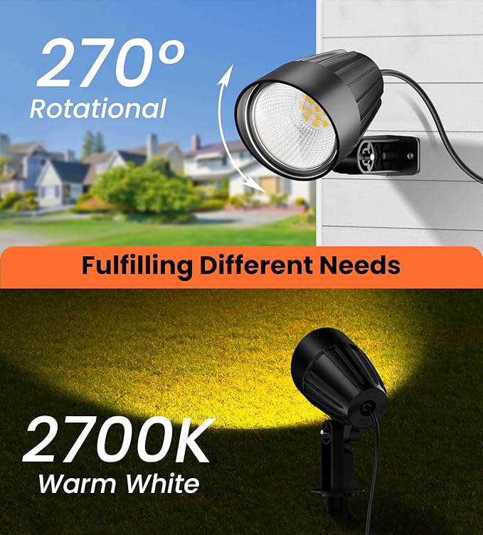 MEIKEE 7W Low Voltage LED Landscape Lights 800LM 12V Outdoor Landscape Lighting 2700K Warm White IP66 Waterproof Garden Pathway Lights Yard Lawn Spotlights with Connectors (4 Pack)
