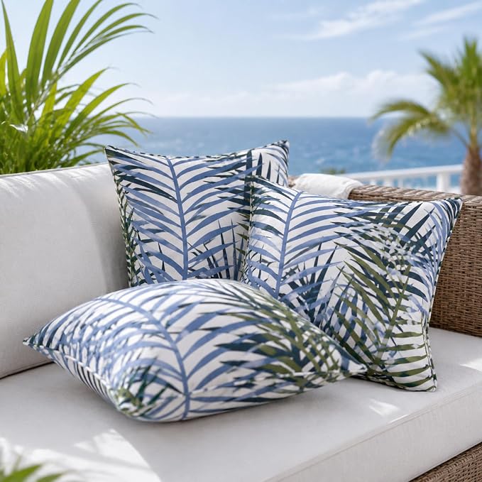 2pcs Outdoor Decor Pillows, Insert and Cover, Waterproof & Fade-Resistant Patio Couch Cushions for Garden, Porch, Poolside Sofa (Bamboo Leaf, 18x18in)