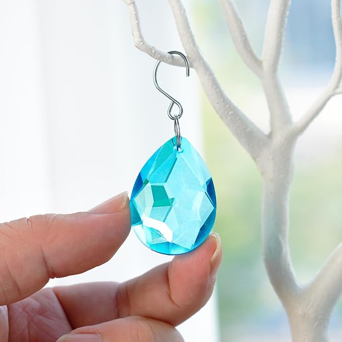10 Pcs Lake Blue Crystal Bauhinia Prisms Chandelier Window Decor | Lake Blue Crystal Bauhinia Prisms Suncatcher Pendants 38mm Chandelier Beads Replacement for Window Wedding Party Decor