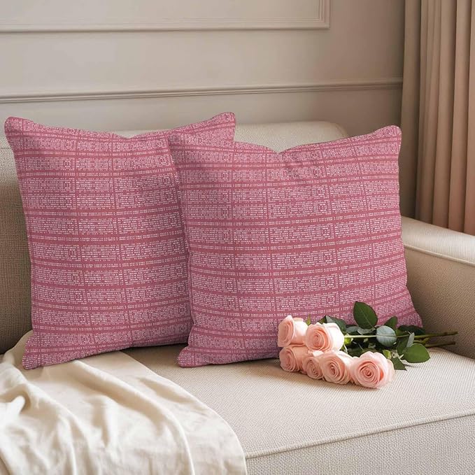 Outdoor Waterproof Throw Pillow Covers Set of 2 Pink Stripes Grain Pillowcases 24x24 Inches Solid Color Decorative Pillows Cushion Case Patio Pillows for Couch Bed Chair Garden