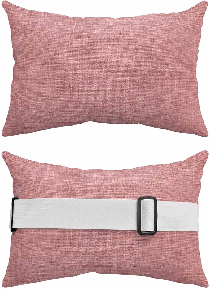 Peach Pink Outdoor Lumbar Pillows 11x16 Set of 2, Farmhouse Burlap Solid Pink Color Modern Linen Texture Waterproof Throw Pillow Covers with Insert, Decorative Pillowcase Cushion for Couch Sofa Bed