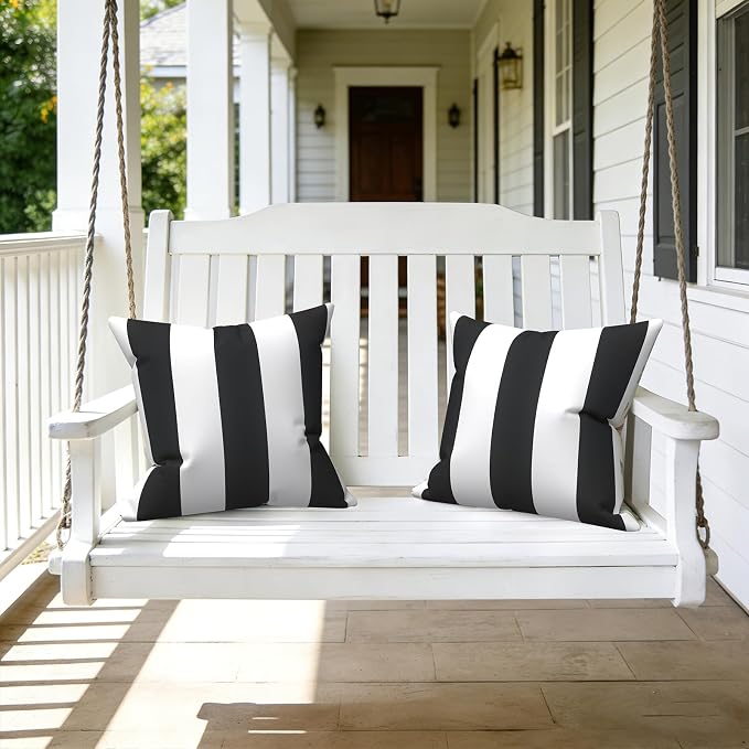 LVTXIII Outdoor Throw Pillows, Decorative Throw Pillows with Inserts, 16"x16" Square Pillows for Bed, Couch, Sofa and Patio Furniture, Set of 2, Cabana Black