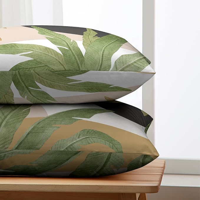 Spring Summer Green Tropical Lumbar Pillow Covers 12x20 Set of 2 Palm Leaf Throw Pillow Covers Brown and White Black Decorative Pillowcase Modern Home Decor for Bed Sofa