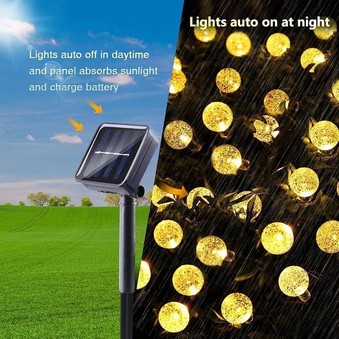 Toodour Solar String Lights Outdoor, 36ft 60 LED Globe String Light with 8 Mode, Waterproof Crystall Ball Lights Solar Patio Lights for Garden, Lawn, Patio, Gazebo, Yard, Outdoor Decor - Warm White