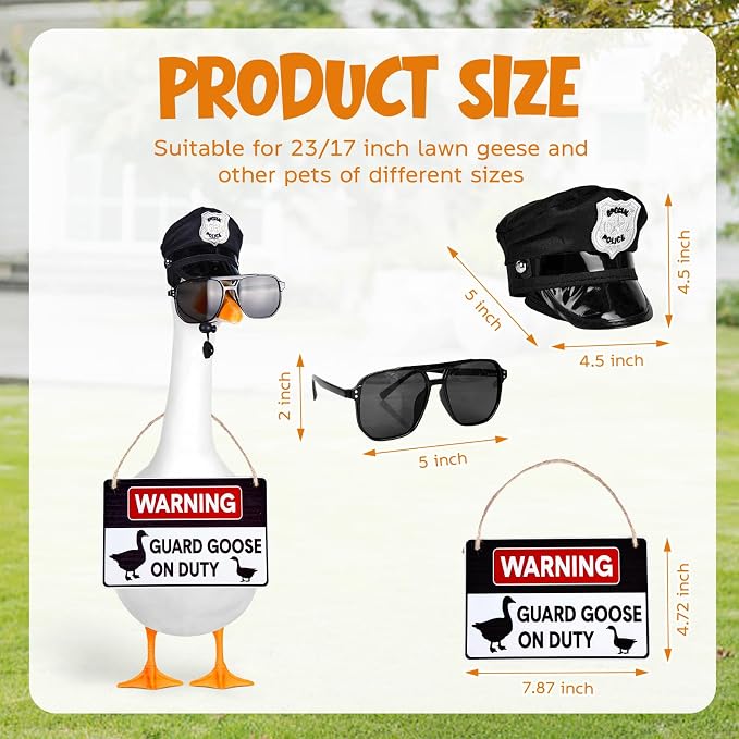 Police Goose Outfits 23” Lawn Porch Goose Police Hat Eyeglasses Tie Wooden Porch Geese Duty Warning for Yard Garden Patio Decoration