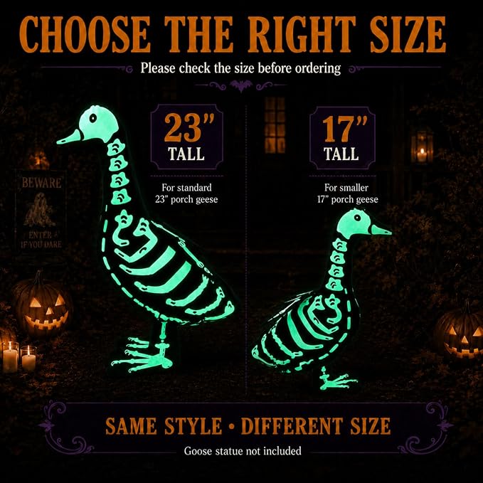 Halloween Porch Goose Outfits Skeleton Costume for 23'' 17" Cement Porch Goose Statue Skeleton Clothes Accessories for Halloween Outdoor Patio Yard Lawn Decoration (17")