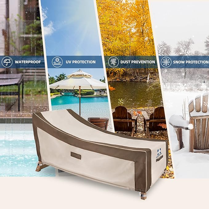 HAMLER Lounge Chair Cover, Heavy Duty Chaise Lounge Covers Outdoor Waterproof 2 Pack, Outdoor Furniture Covers for Patio Furniture Fits up to 76L x 32W x 32H Inch, Brown & Beige
