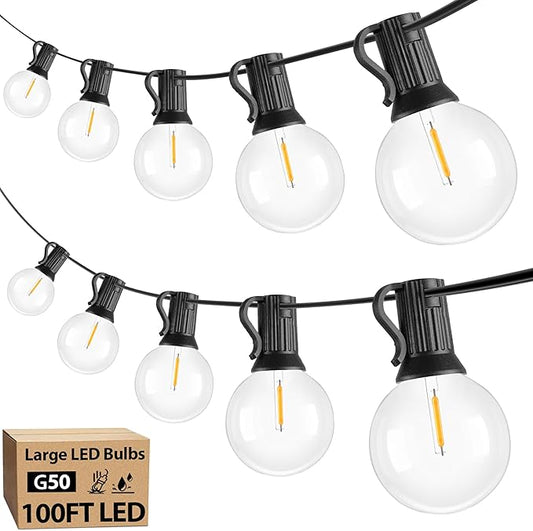 100ft Outdoor G50 LED Globe String Lights Dimmable Waterproof Shatterproof Light Strings with 52 Bulbs Connectable Commercial Hanging Lights for Christmas Patio House Backyard Balcony Party | Shatterproof Light Strings Connectable Commercial Dimmable H...