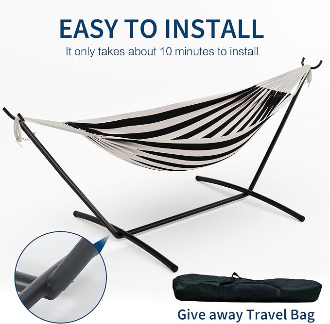 2 Person Hammock with Heavy Duty Steel Stand 450LBS Indoor Outdoor
