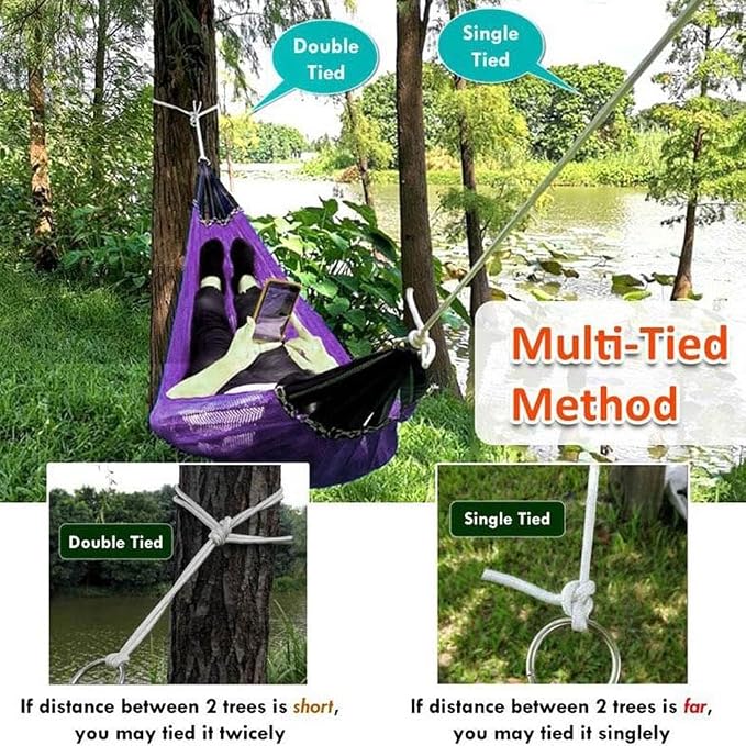 Outdoor Travel Hammock, Portable Camping Hammocks, Outdoor Sport Hammock, Mesh Net Nylon Rope Sleeping Bed with Tree Straps Travel Bag for Garden Beach Yard Travel