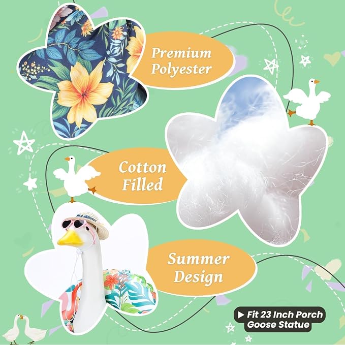 Hawaiian Porch Goose Outfits for 23 Inch Lawn Statue | Summer Bikini with Swim Ring Costume for Cement Statue, Tropical Sculpture Clothes for Swimming Pool Party Beach Decoration
