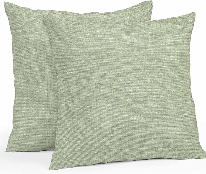Pack of 2 Waterproof Outdoor Pillow Covers 18x18 Inch Decorative Pillow Covers Sage Green Burlap Texture Throw Pillowcases Farmhouse Vintage Sage Green Outdoor Cushion Cover for Couch, Patio, Tent