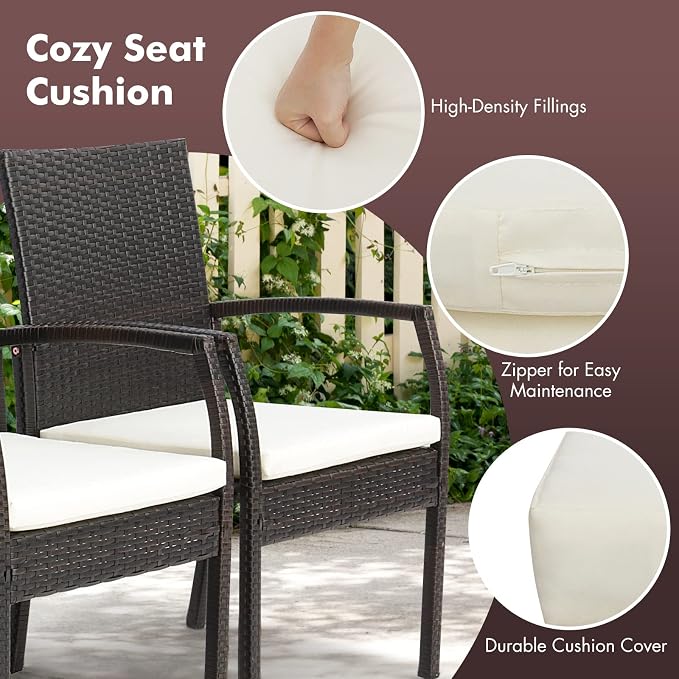 Tangkula 7 Piece Patio Rattan Dining Set, Outdoor Wicker Chair & Dining Table Set, Acacia Wood Tabletop w/Umbrella Hole, Seat Cushions Included, for Poolside, Backyard (7 PCS)