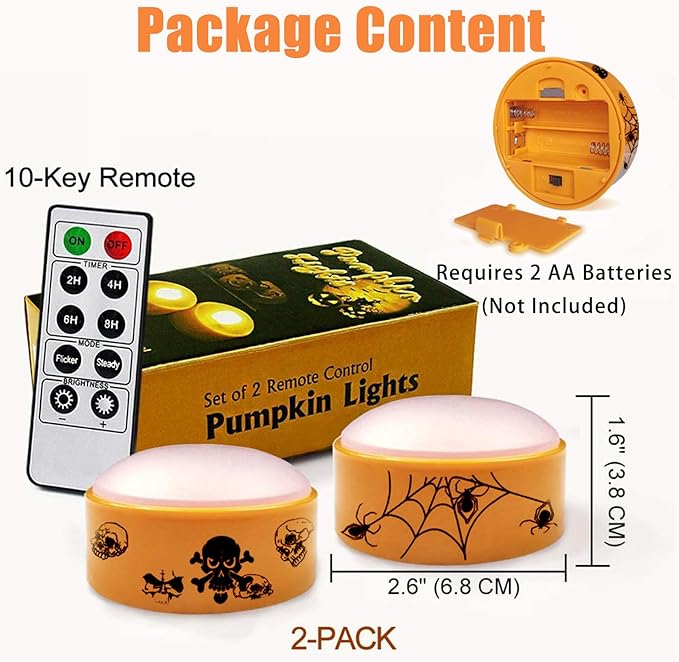 CANDLE IDEA 2 PCS Halloween LED Pumpkin Lights with Timer and Remote, Battery Operated Jack-O-Lantern Orange Light for Halloween Decor, Flameless Candles for Pumpkin Decoration