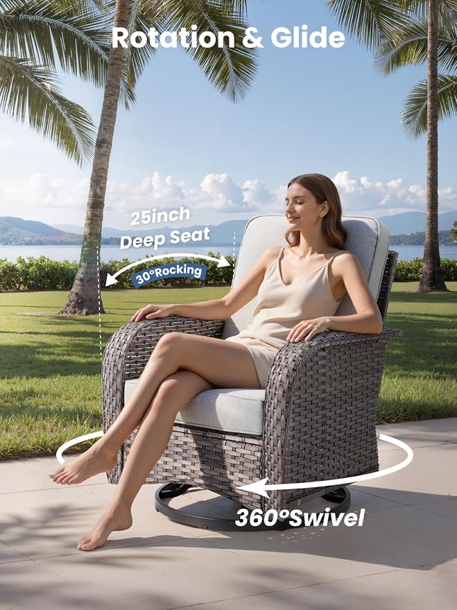8-Piece Outdoor Patio Furniture Set with Swivel Chairs, Outdoor Conversation Wicker Sofa with Coffee Table, Rattan Couch for Deck Yard Poolside, Grey
