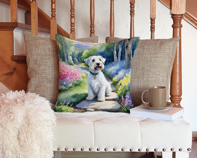 Caroline's Treasures Sealyham Terrier Spring Path Throw Pillow Machine Washable, Indoor Outdoor Decorative Pillow for Couch, Bed or Patio, 14Hx14W