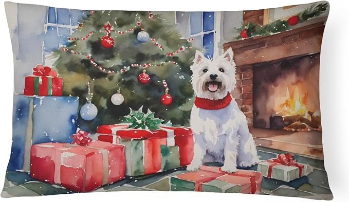 Caroline's Treasures DAC2765PW1216 Westie Cozy Christmas Throw Pillow Machine Washable, Indoor Outdoor Decorative Pillow for Couch, Bed or Patio, 12HX16W