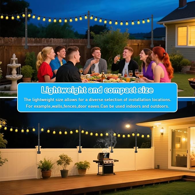 NUERPO 6 Pack String Light Poles,2.8Ft Metal Poles for Outdoor String Lights,Outdoor Light Poles with Post,Poles/Stand for Outside,Patio,Deck,Backyard,Garden Wedding,Party
