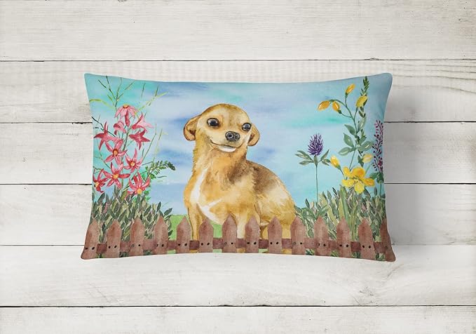 Caroline's Treasures CK1220PW1216 Chihuahua Spring Canvas Fabric Decorative Pillow Machine Washable, Indoor Outdoor Decorative Pillow for Couch, Bed or Patio, 12HX16W