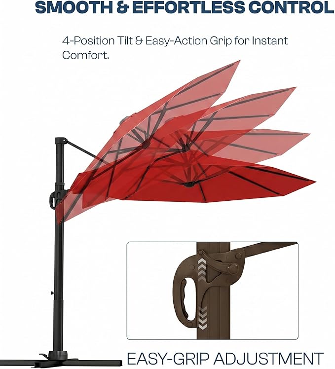10 FT Round Cantilever Umbrella,Easy Tilt, Fade Resistant & 360° Rotation, Offset for Pool Deck Backyard Patiored (Base not Included)