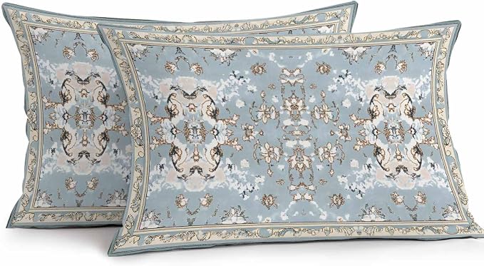 Boho Ethnic Waterproof Outdoor Pillow Covers Set of 2 Home Decor, Blue Farmhouse Abstract Geometric Motifs Pillowcase Patio Pillow Covers for Couch Bench Furniture Garden 20x12in