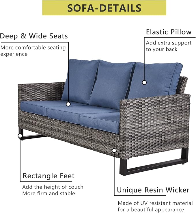 HUMMUH Patio Furniture Set with Fire Pit Table,5 Piece Wicker Outdoor Conversation Sets -Outdoor Swivel Rocker Chairs Patio Sofa for Porch,Garden,Backyard