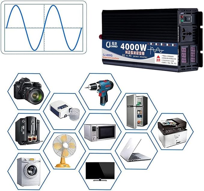 Upgraded high Power 6000W 8000W 10000W 12000W 16000W Pure Sine Wave Power Inverter 12V 24V 48V DC to 110V 220V AC Converter with LED Display for Car/RV Home Solar System(16000W,48vto110V)