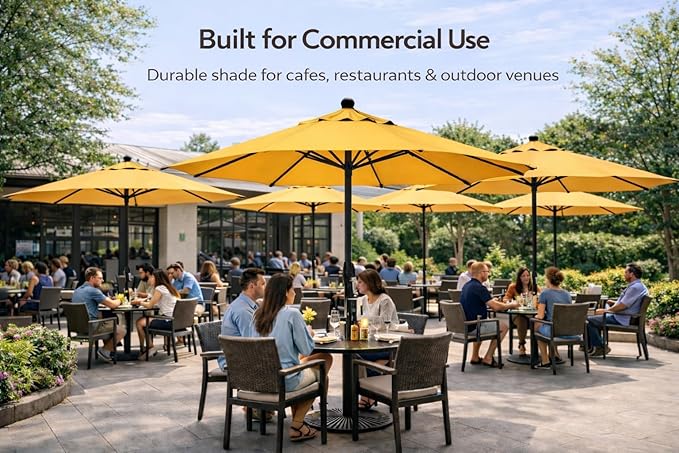 Treasure Garden Octagonal 9 ft Patio Umbrella - Outdoor Furniture Table Umbrella – Push-Button Tilt – Black Aluminum Frame (Obravia2, Black)