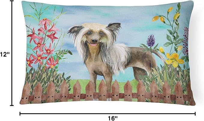 Caroline's Treasures CK1221PW1216 Chinese Crested Spring Canvas Fabric Decorative Pillow Machine Washable, Indoor Outdoor Decorative Pillow for Couch, Bed or Patio, 12HX16W