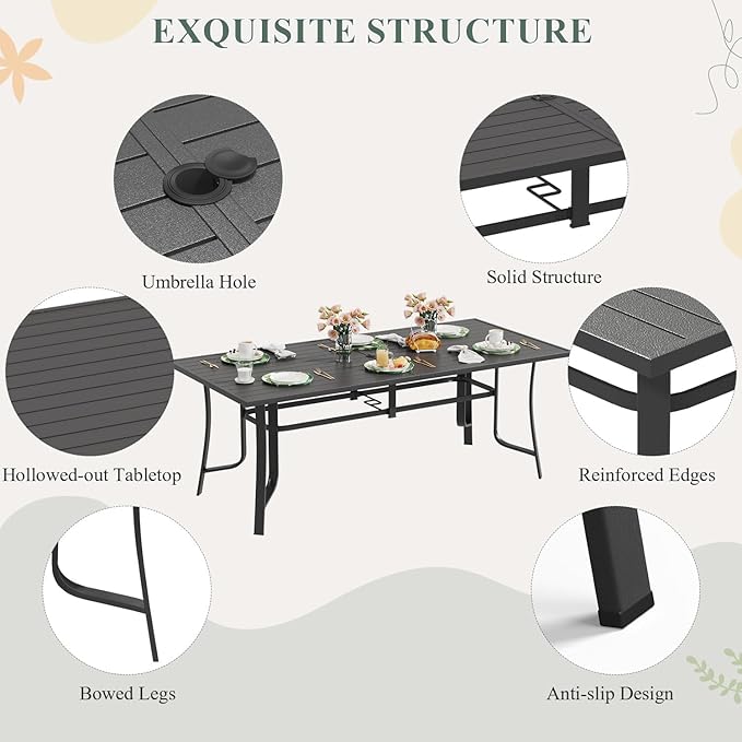 9 Pieces Patio Table and Chairs Set, 75.6" Metal Dining Table with Umbrella Hole, 8 High Back Textilene Swivel Chairs,Dining Table Set for 8, Outdoor Furniture for Porch Deck Yard Balcony, Blue