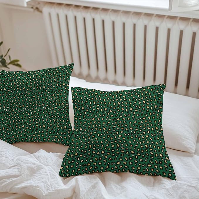 Vandarllin Outdoor Throw Pillows Covers 16x16 inch Set of 2 Waterproof Green Leopard Print Decorative Zippered Cushion Covers for Patio Furniture, Luxury Animal Fur Pattern Lumbar Pillowcases