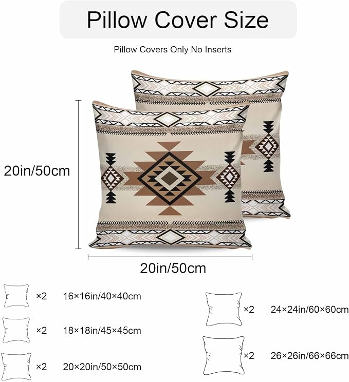 Outdoor Waterproof Throw Pillow Covers Set of 2 Brown Aztec Pillowcases 26x26 Inches Western Tribal Boho Pattern Decorative Pillows Cushion Case Patio Pillows for Couch Bed Chair Garden