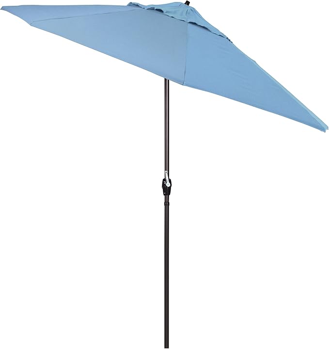 California Umbrella 7.5' Round Sunbrella Aluminum Outdoor Deck, Pool or Patio Umbrella, Crank Lift, Auto Tilt, Bronze Pole, Air Blue