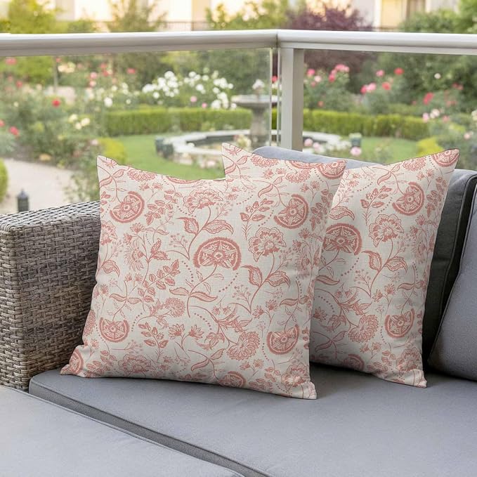 Outdoor Pillow Covers 16x16 Set of 2, Abstract Spring Floral Waterproof Patio Throw Pillow Covers for Couch Sofa Chair, Farmhouse Summer Botanical Rustic Decorative Pillowcases for Throw Pillows