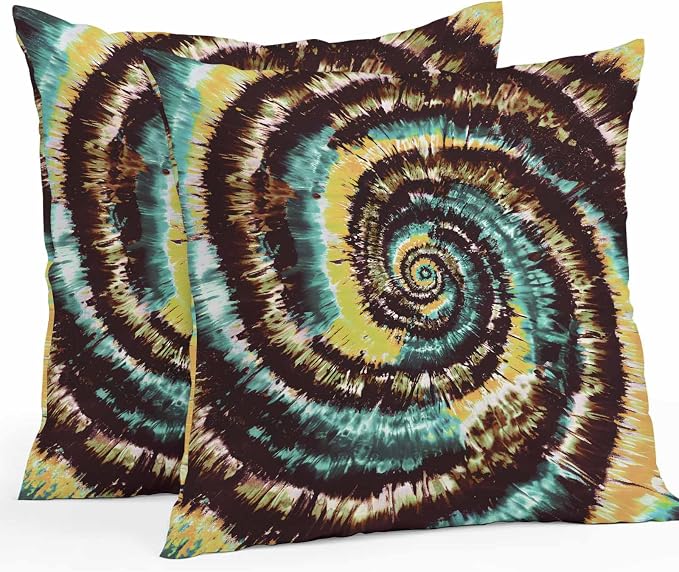 Vandarllin Outdoor Throw Pillows Covers 20x20 inch Set of 2 Waterproof Yellow Teal Tie-Dye Art Decorative Zippered Cushion Covers for Patio Furniture, Abstract Boho Tribe Lumbar Pillowcases