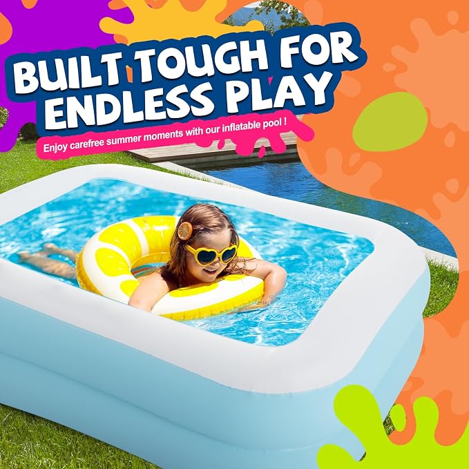 Inflatable Swimming Pool for Kids Outdoor Ground Rectangular Kiddie Pool (Max 61x42.5x18 Inch)