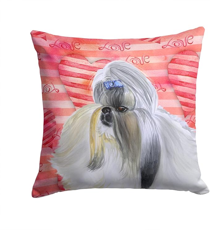 Caroline's Treasures BB9753PW1414 Shih Tzu Love Fabric Decorative Pillow, Red Machine Washable, Indoor Outdoor Decorative Pillow for Couch, Bed or Patio, 14Hx14W