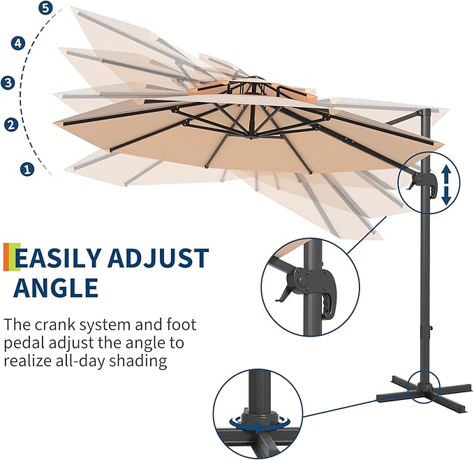 GarveeLife 10FT Patio Umbrella, Offset Cantilever Outdoor Patio Table Umbrella, UV Protection, Fade Resistant Polyester, Easy Tilt Adjustment for Pool, Deck, Garden, Backyard, Khaki
