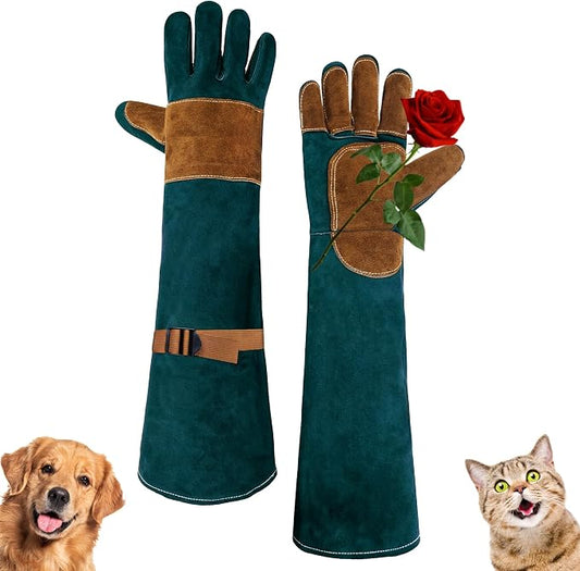 HANDLANDY Animal Handling Gloves, Bite Proof for Cat Dog Handling | Puncture & Scratch Resistant Leather Gauntlet Gloves for Dogs, Cats, Birds, Falconry, Gardening