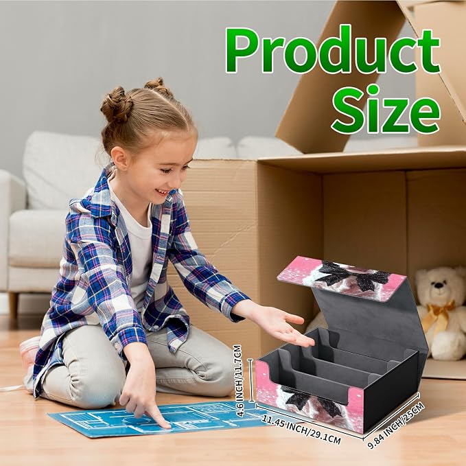 Large Card Deck Box for MTG, Fits 1200+ Sleeved Cards, PU Leather Storage Case with Strong Magnetic Closure, Multiple Colors for TCG CCG Baseball Card Collections, Pink Flower White Cow